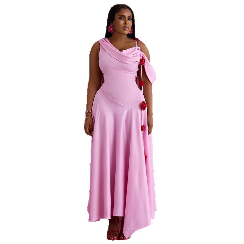 European and american cross-border women's clothing:  summer new arrival - elegant, designer, off-the-shoulder, midi-length, slim-fit cami dress