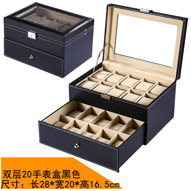 New double-layer 20-digit watch box with sunroof watch jewelry storage box bracelet box large-capacity watch collection box