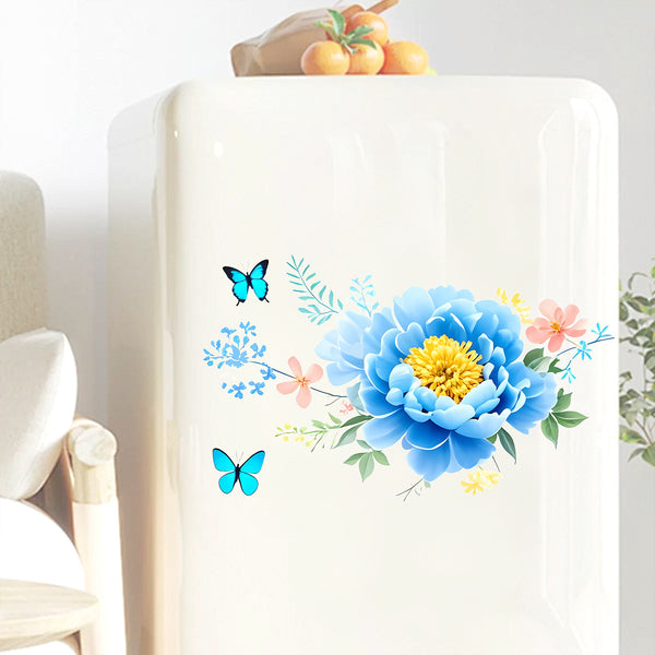 Cross-border  new plant blue flower butterfly sticker living room cabinet refrigerator decoration beautiful self-adhesive sticker