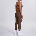 fashion double-sided nylon brushed single-shoulder yoga suit sports running fitness pants two-piece set for women