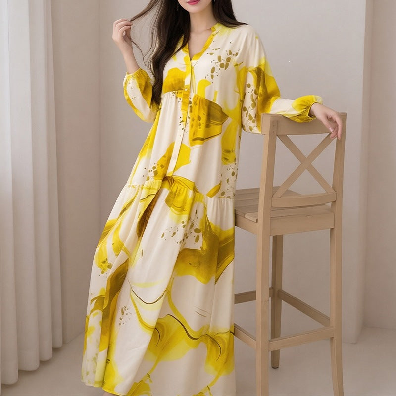 summer new arrivals: european & american cross-border women's fashion - stylish & elegant color block printed single-breasted dress