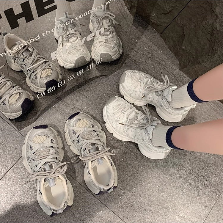 European station mesh thick sole dad shoes women's 2026 spring new arrival height increasing breathable round toe niche sports casual shoes