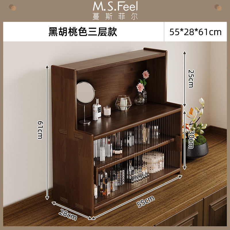 Solid wood desktop cosmetics storage box rack countertop sundries storage cabinet desk figure display finishing cabinet
