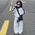 Girls' casual patchwork sweatshirt set -  spring/autumn new style, stylish two-piece activewear outfit for mid-to-large children
