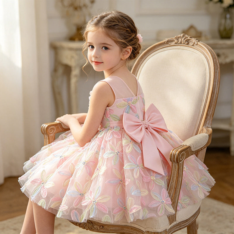 Export style baby girl dress birthday first birthday stereoembroider flower kidsdressin stock wholesale new arrival