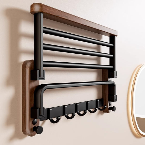 Walnut non-punching towel rack toilet bathroom toilet towel rack wall-mounted solid wood towel hanging rod