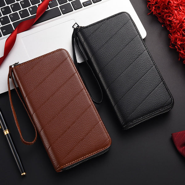 Men's long zipper wallet,  grab bag, men's mobile phone wallet, embossed multi-card position, men's long wallet.