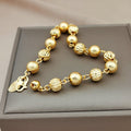 Bohemian beaded women's fashion bracelet, 24k gold plated with cubic zirconia, elegant style