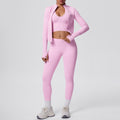 Seamless solid color compression breathable high-elastic yoga set - 3 piece workout outfit for running, fitness, and yoga