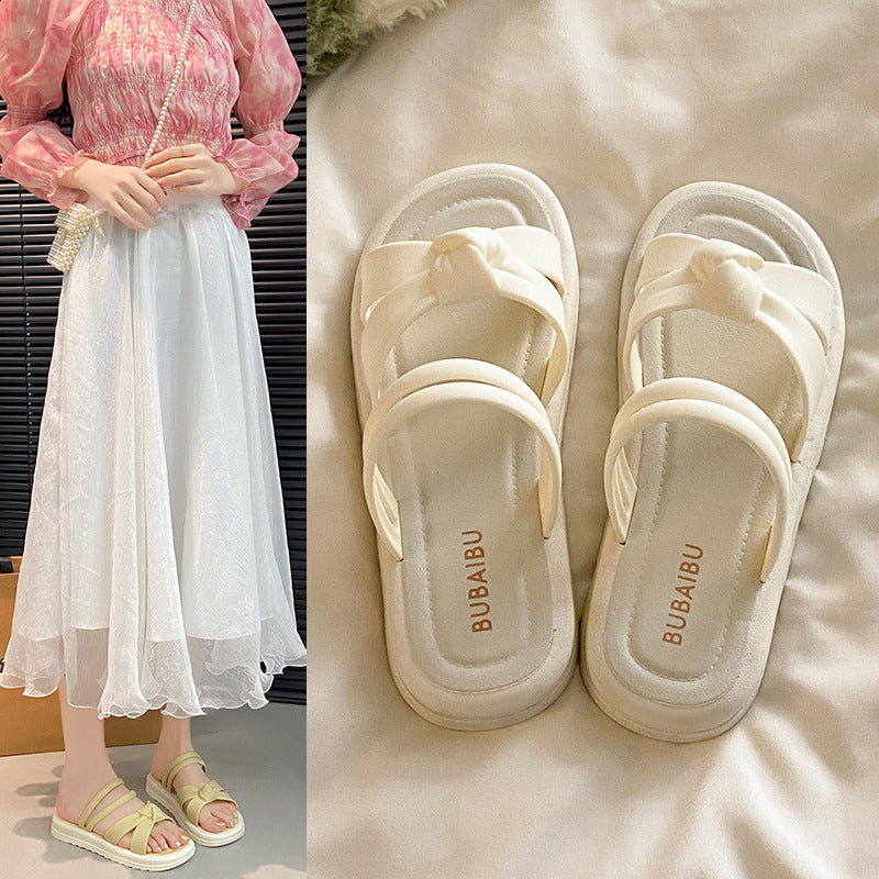 Women's summer outdoor soft sole slippers fashion new thick sole sandals easiest for match one-character sandals slippers one-pedal slippers