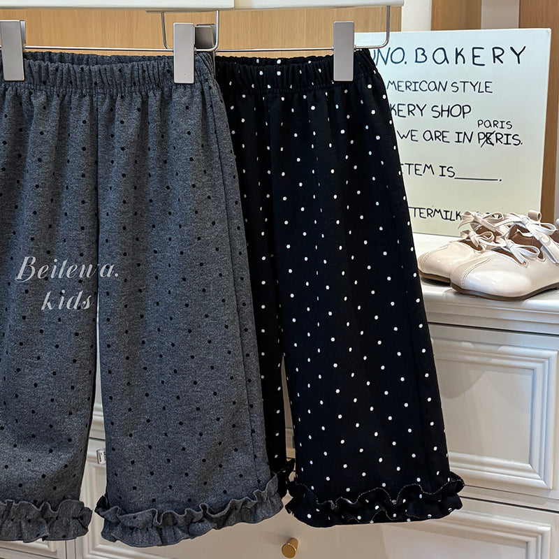 Girls' autumn new arrivals: comfortable, loose-fit casual pants - stylish polka dot straight-leg trousers for little girls, korean fashion long pants, trendy style