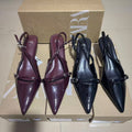 Zar 2024 summer new patent leather stiletto peep-toe sandals - vintage style single strap pointed toe open back ankle strap mules