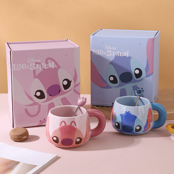 Stitch mug with spoon high-value ceramic cup coffee cup gift box large-capacity handle cup water cup wholesale