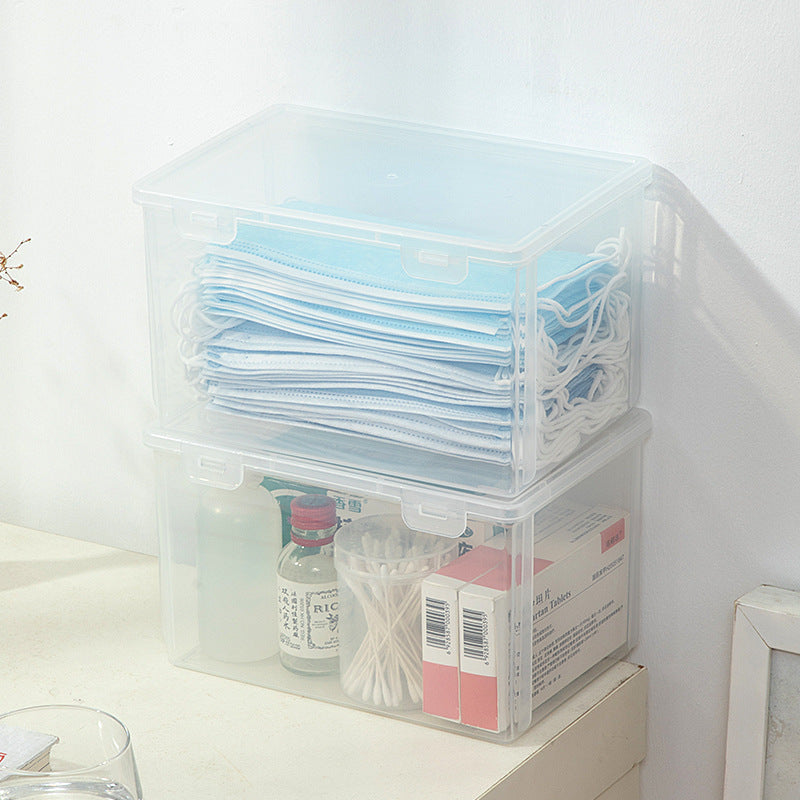 Cross-border household desktop storage box Plastic large-capacity mask storage box Japanese transparent storage box with lid