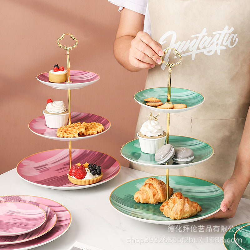 European-style popular casual ceramic dessert plate, dessert plate, household afternoon tea special cake plate, fruit plate skewer plate