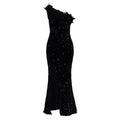 D525  cross-border new fashion elegant asymmetrical neckline high-waisted slit maxi dress sequin gown