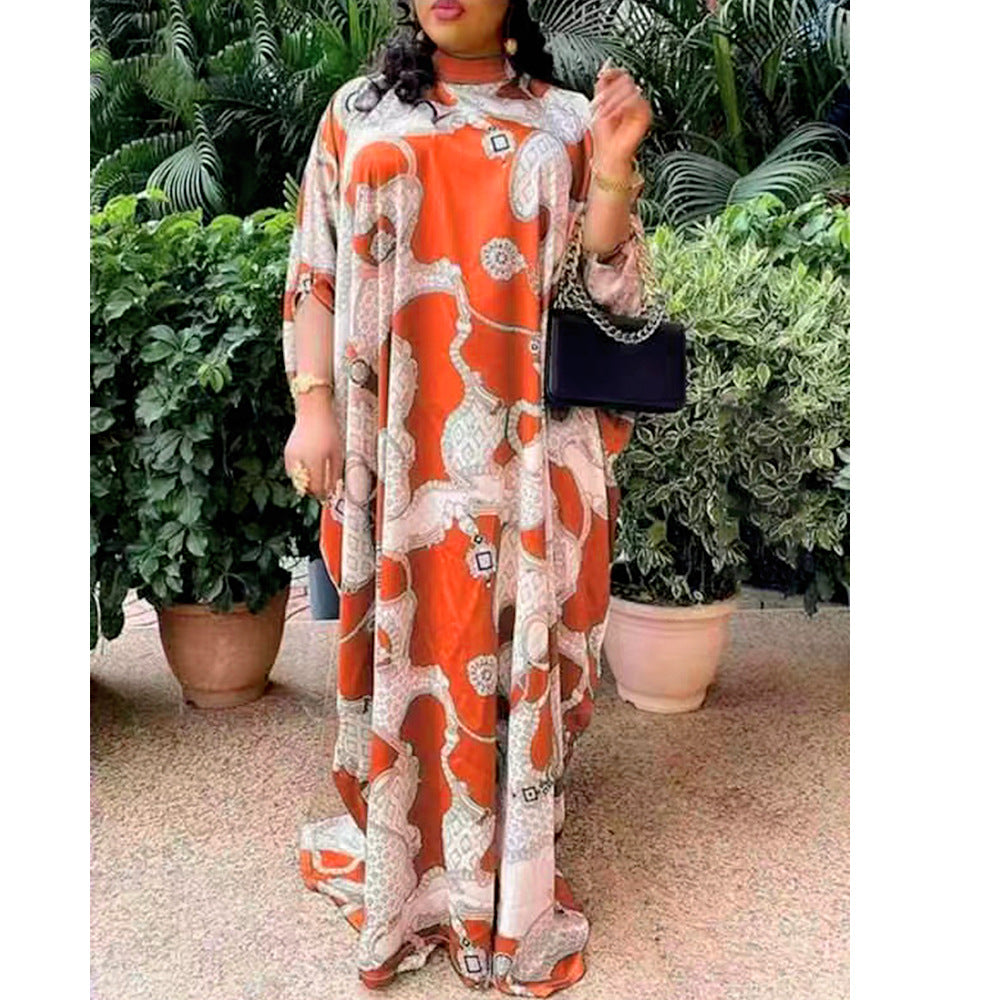 Fashion cross-border foreign trade africa  plus sizedress women's new summer chiffon printing long skirt