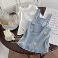 Girls' denim overalls dress - spring  new collection: sweet & cute floral embroidered tank dress for baby girls - trendy style