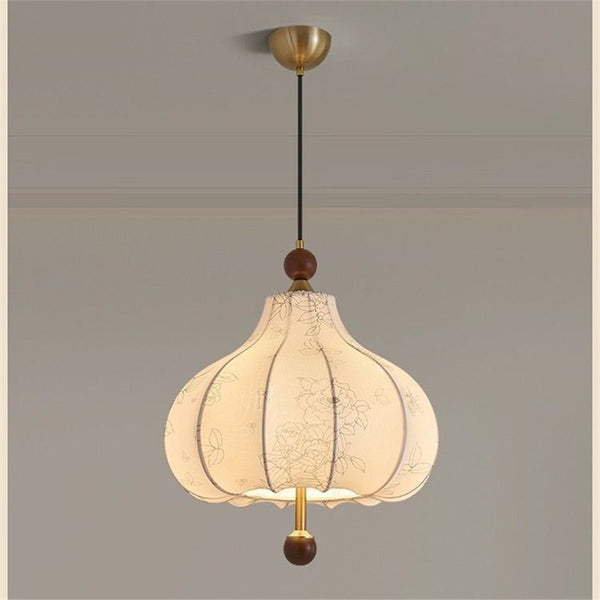 New Chinese fabric chandelier pattern medieval restaurant bar chandelier Nanyang solid wood room bedroom Internet celebrity hanging lamp