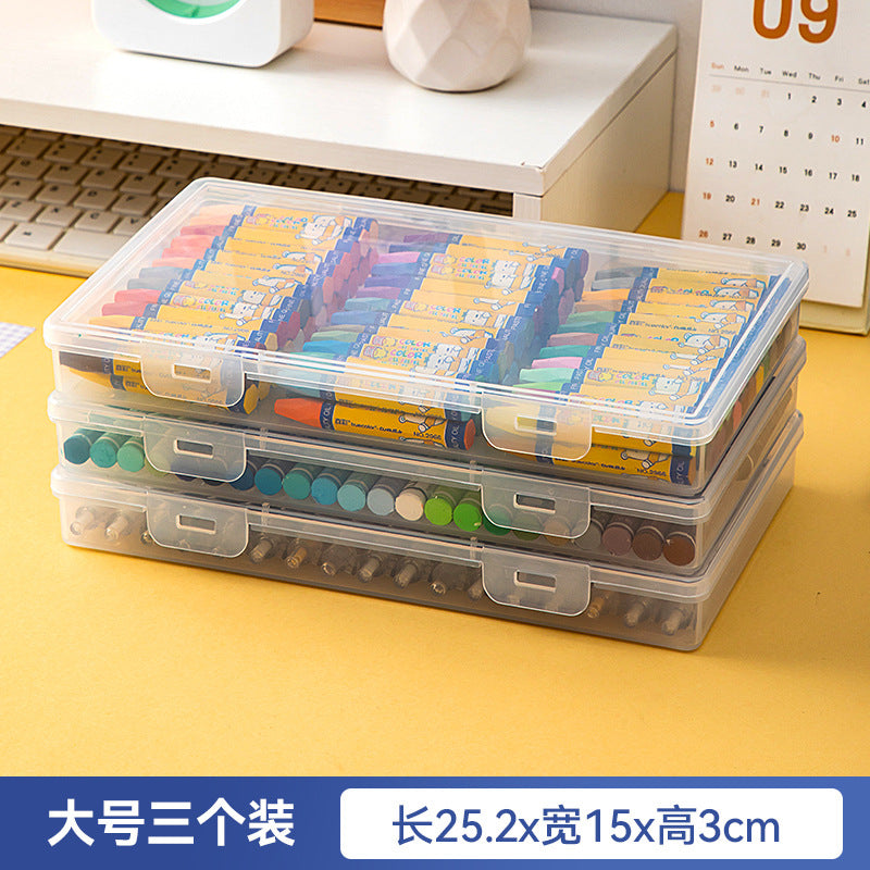 Plastic desktop drawer stationery storage box with lid pencil case can be stacked transparent document book marker storage box