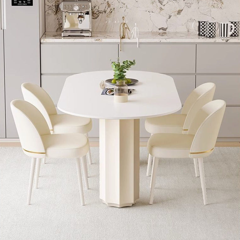 Cream style household rock slab oval dining table small apartment modern simple Internet celebrity light luxury family pure white rice table and chairs