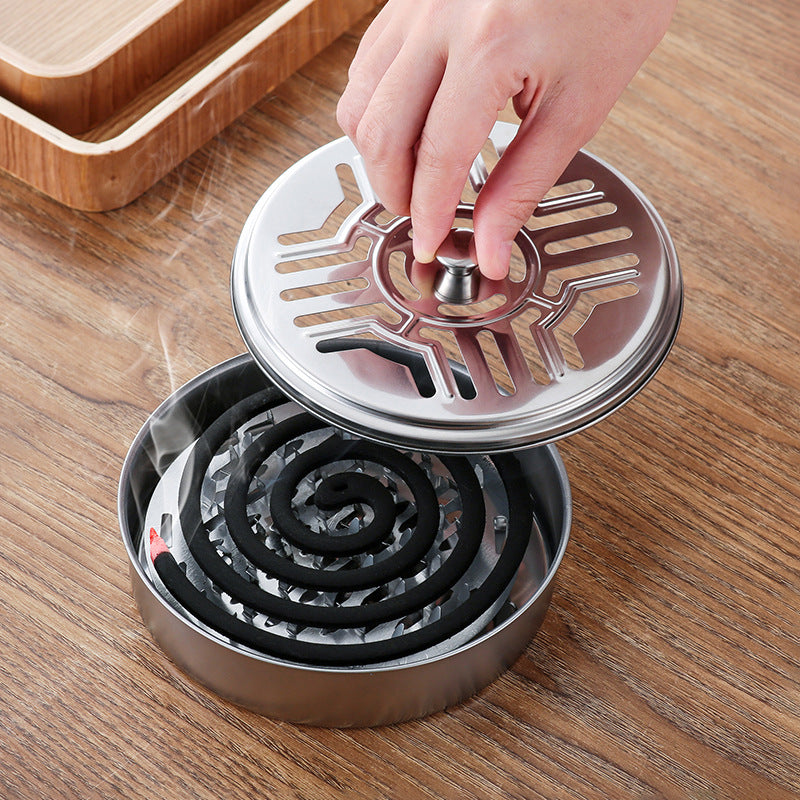 Mosquito coil box, tray shelf, stainless steel household with lid, gray plate, fireproof and anti-scalding creative incense burner, outdoor mosquito coil plate.