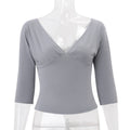 European and american style women's summer  new collection: edgy & chic v-neck long sleeve top with slit midi skirt set