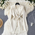 Workplace light mature style women's elegant suit collar strap silmshortsense of design pleated skirt long sleevesdress