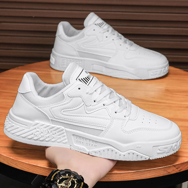Men's spring chunky platform sneakers: waterproof, non-slip, black and white panda design, athletic casual shoes for men and teens, fashionable skate shoes
