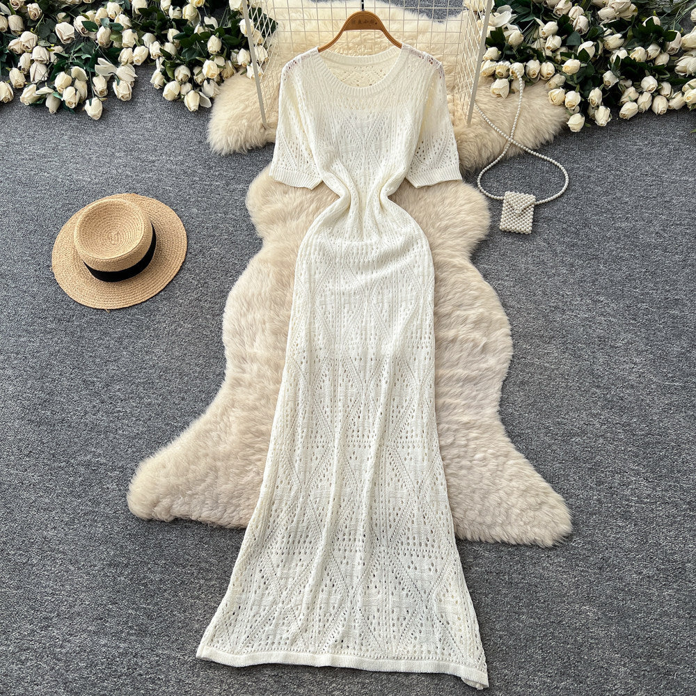 Vacation style laceembroider sleeveless dress female summerstylish feature v neck lantern sleeve waist slimming look long skirt