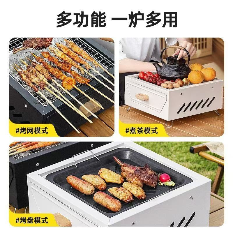 For homecamping style courtyard barbecue grill outdoor portable charcoal barbecue grill square fire pit for cooking tea camping fire pit