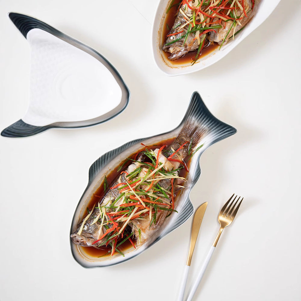 Japanese-style dinner plates, food plates, fish plates, ceramic home use, new creative personalized commercial restaurant popular steamed fish plate