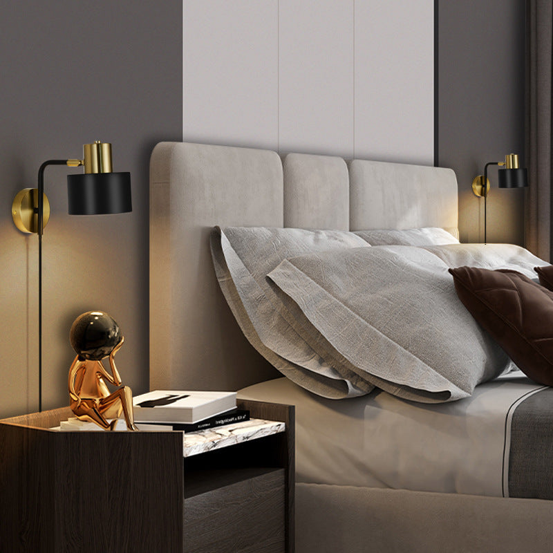Bedroom plug rotating hotel  reading wall lamp study bedside wrought iron rocker arm lamp type  bedside