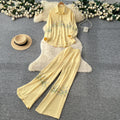 High-end embroidered floral shirt and wide-leg pants set - elegant two-piece outfit for women, new spring collection, commute-friendly, stylish and versatile