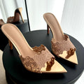 Pointed toe stiletto lace-up heeled mules - slimming, versatile, and stylish women's sandals for everyday wear