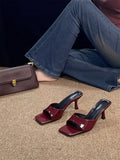 Thin heel pure color sandals summerretro square toe high heels women's new arrivalniche stylesense of design slippers outwear not tired feet