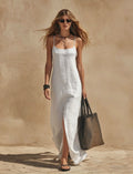 European and american cross-border independent station  summer new fashion elegant casual slit solid color camisole dress women's clothing