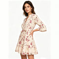 european and american new women's fashion printed three-quarter sleeve a-line pleated dress