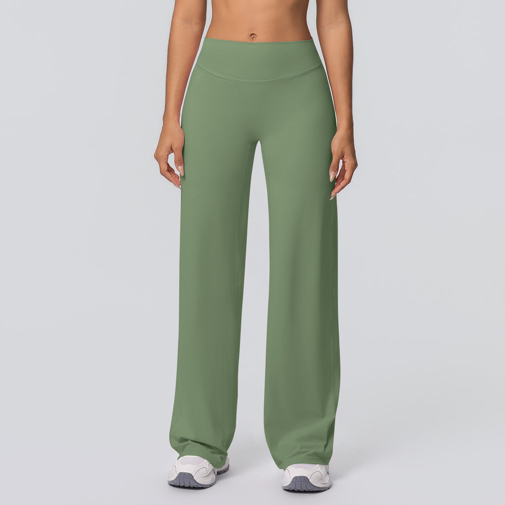 New arrival cross-border double-sided brushed pure colorhigh waistloose breathable yoga wide-leg pants running fitness yoga bell bottoms