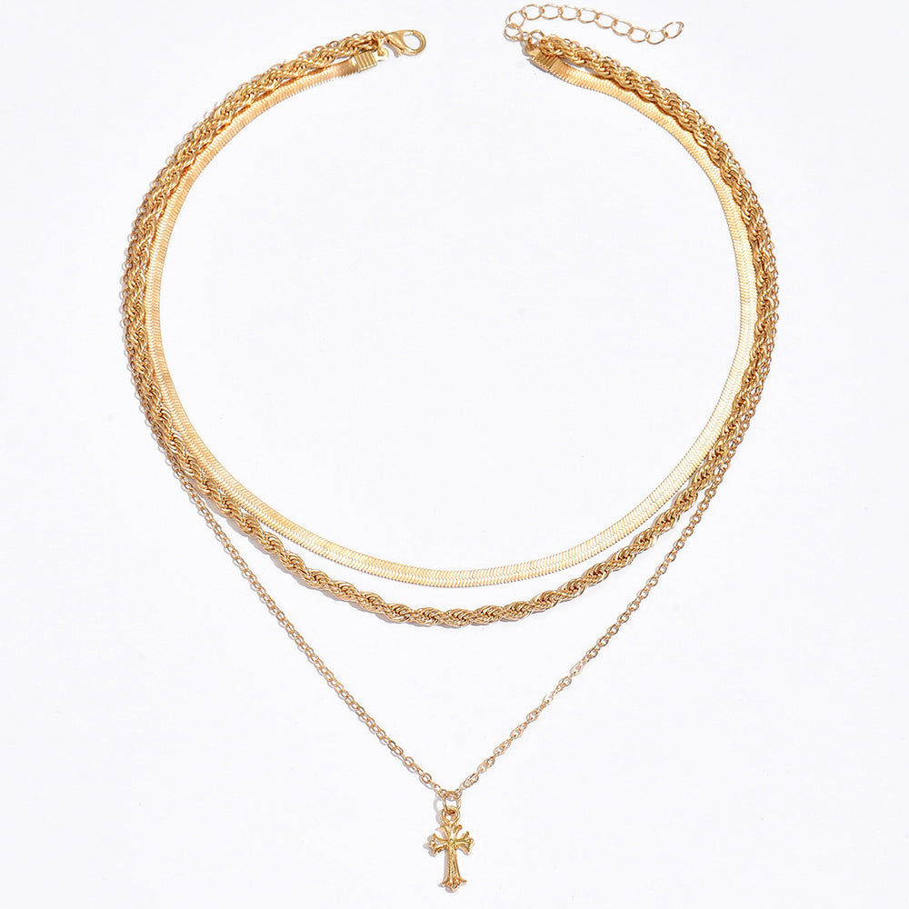 Cross pendant necklace wholesale cross-border metal jewelry women's stylish fashion cold style multi-layered clavicle chain