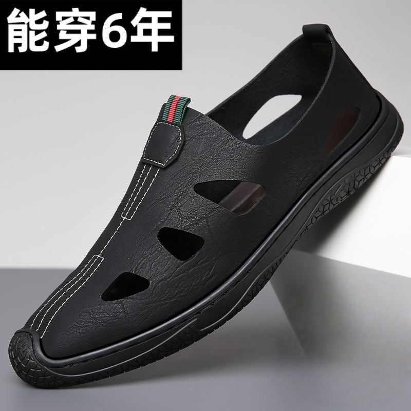 [source factory] soft leather sandals menfashioneasiest for matchcut outcasual cool leather shoes breathable soft bottom crocs