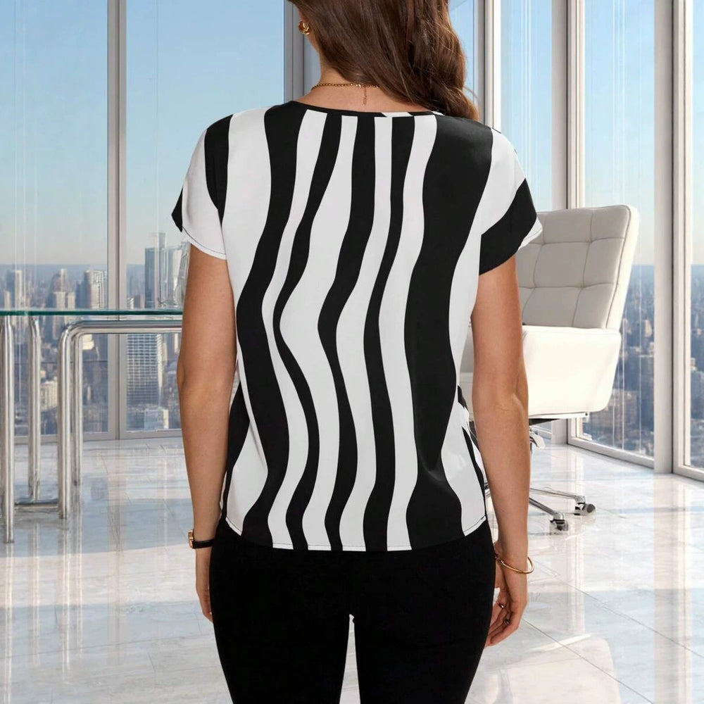 Women's fashion commuter color block short sleeve printed shirt