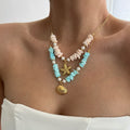 European and american cross-border jewelry: summer ins ocean-inspired crushed stone starfish necklace - women's casual vacation style clavicle chain accessories