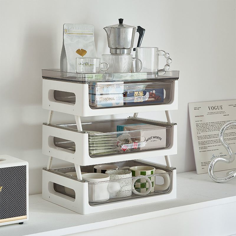 Drawer type desktop storage Plastic multi-layer transparent shelf Tea room Dust-proof cup Tea bag Coffee storage box