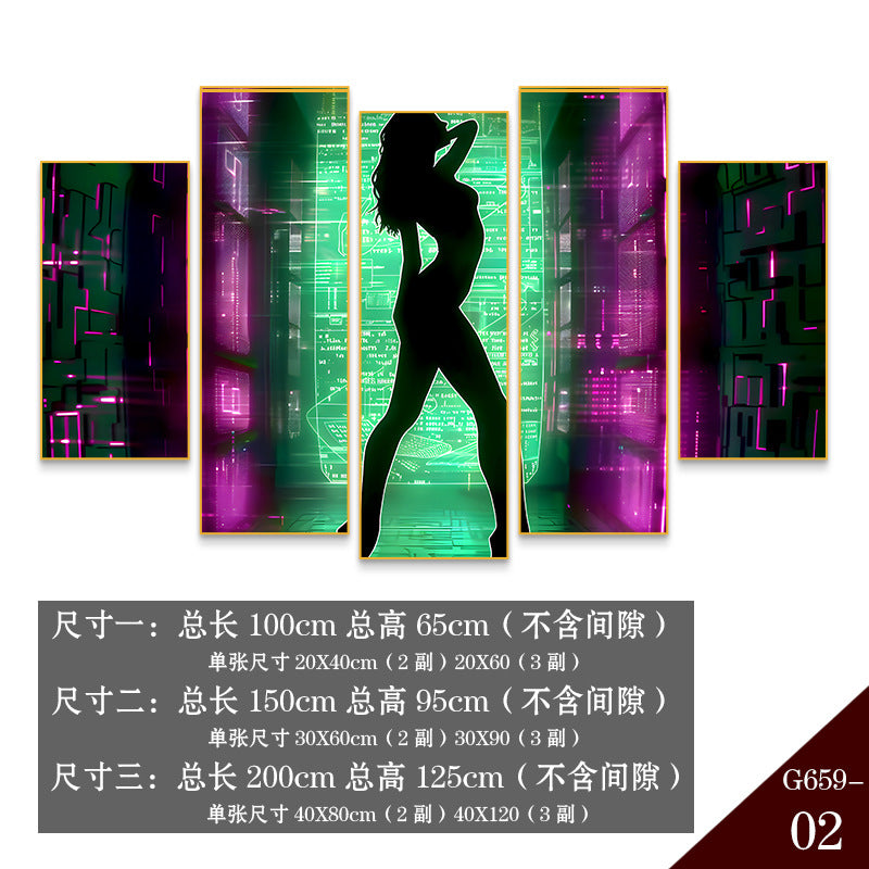 Bar clear bar wall decoration painting KTV box private room atmosphere decoration mural neon lights beautiful woman back painting