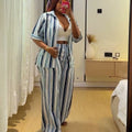 European and american cross-border african women's clothing  summer new fashion casual striped loose shirt high-waisted pants set