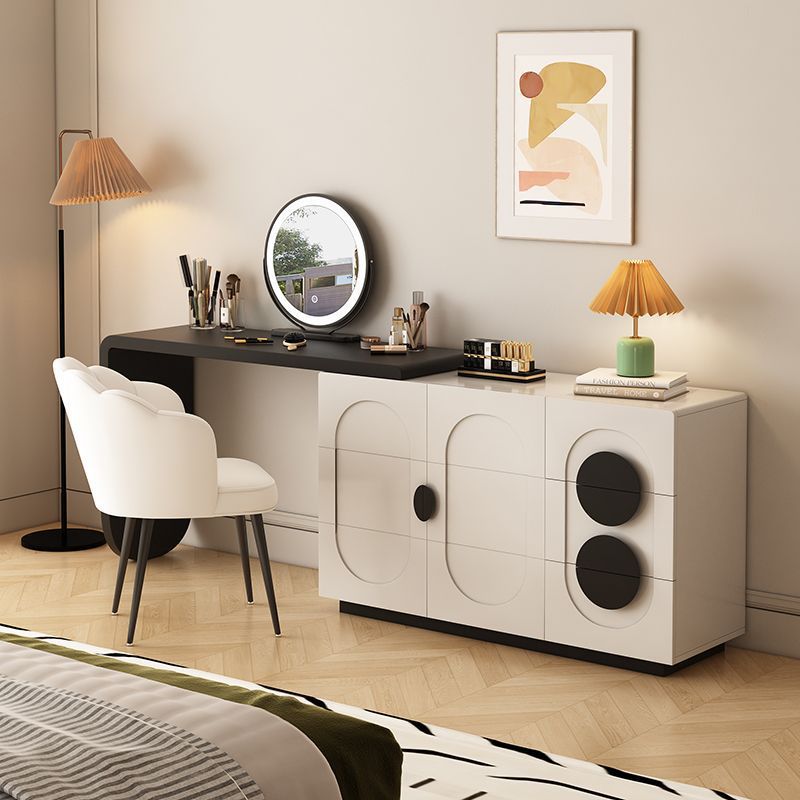 French retro solid wood vanity table with drawer cabinet - modern minimalist master bedroom high-end black and white desk makeup vanity