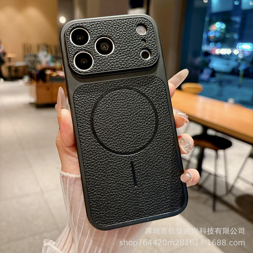 Premium feel instantly transformed: 17promax large view phone case, compatible with 17 new magnetic lychee grain leather apple 16