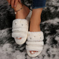 autumn winterflatseasiest for matchinscasual one-piece cotton slippers indoor and outdoor wear rhinestone pearl fur slippers