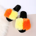European and american style 2024 autumn/winter plus size color block thickened flat slippers, celebrity-inspired fuzzy slippers for women